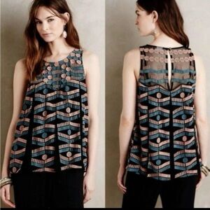 Anthropologie Akemi & Kin Black and Pink Geometric Blouse. Size M